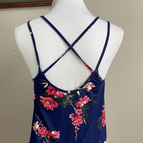 Papermoom Deep Blue Floral Lightweight Tank Top w/Strappy Back (Size: XS) - Picture 15 of 16